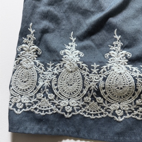 J. Gee Blue  Off Shoulder Dress with White Embroidery Petite Large - Picture 3 of 9